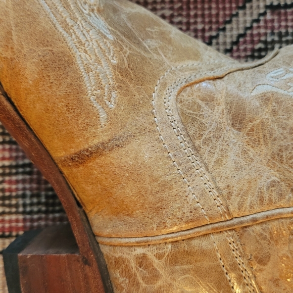 Sand /Tan /Beige leather cowboy boots with White Stitching with 2 inch heel - Picture 9 of 10